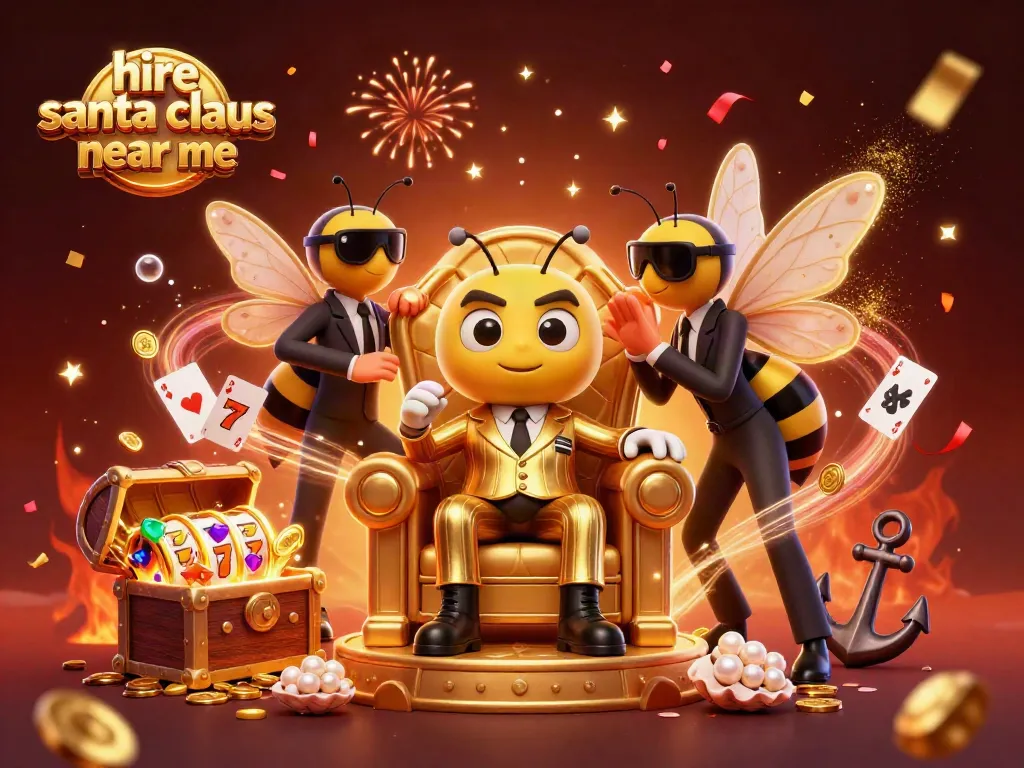 Experience the excitement to hire santa claus near me with a vibrant casino-themed scene full of festive energy.