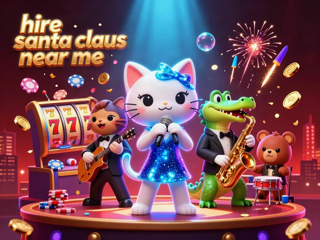 Engage viewers with excitement in this stunning casino scene as you hire Santa Claus near me.